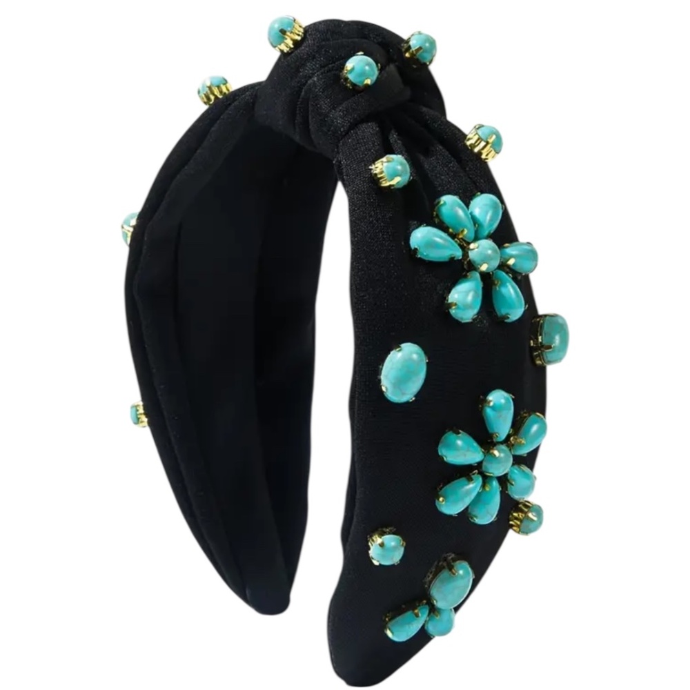 Black Turquoise Floral  Embellished Headband